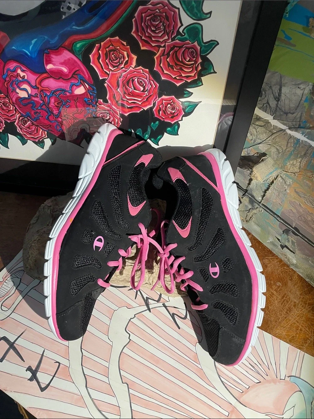 Champion Black and Hot Pink Women's Athletic Sneakers